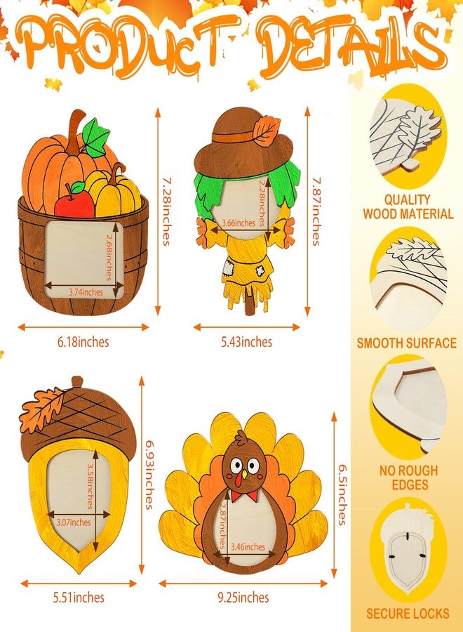 Yousoontic 16 Pcs Thanksgiving DIY Picture Frame Craft for Kids Wooden Fall Painting Color Your Own Thanksgiving turkey Frame for Classroom School Game Home Activities Party Decors Gifts - Image 2